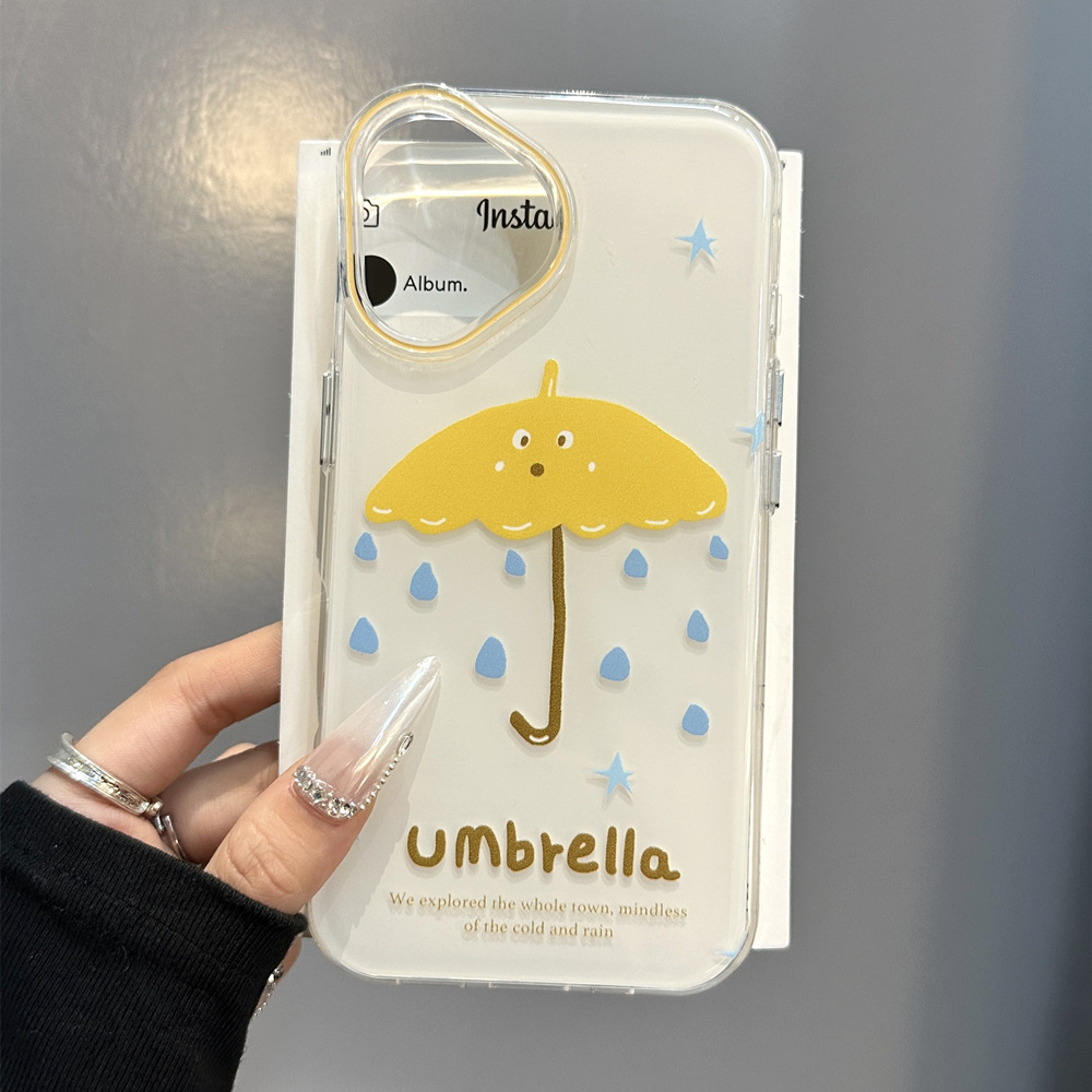 Divertido emoji de paraguas amarillo de nicho para iPhone15Pro Apple 16proMax funda para teléfono móvil 14/13 femenino