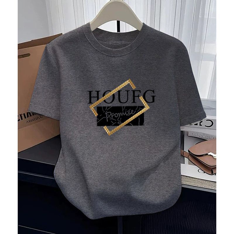 2026 New Style Pure Cotton Round Neck Short-Sleeved T-Shirt for Women, Fashionable, Versatile, Stylish, Age-Reducing, Dark Gray Top