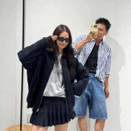 正确版原标MU家25FW格纹拉链夹克棉服休闲宽松百搭外套男女同款