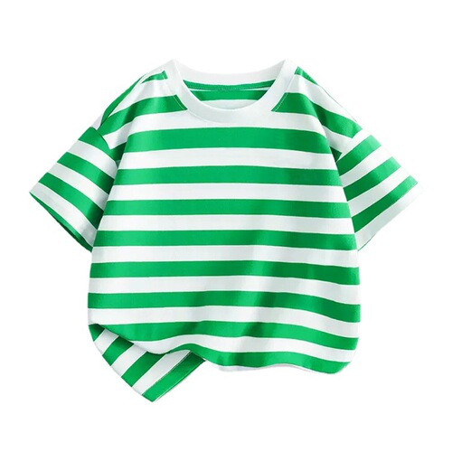 Children's Short Sleeve Striped T-Shirt for Boys and Girls, Unisex Solid Color Loose Half Sleeve Top, One Piece Drop Shipping Children's Apparel Top