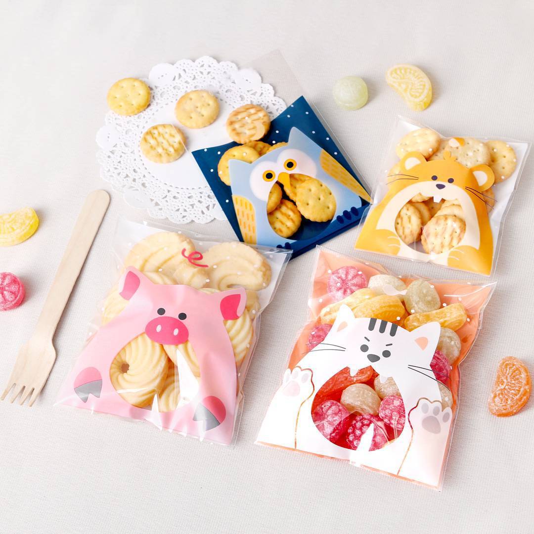 100个批发新4款猫头鹰卡通儿童曲奇饼干塑料袋礼品袋手工牛轧糖袋