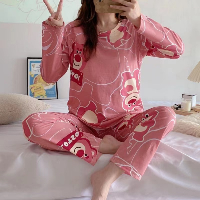 Chubby Girl Plus size pijamas Otoño de las mujeres Nuevo 2023 pantalones de manga larga sueltos traje de desgaste para el hogar Sudeste Asiático transfronterizo