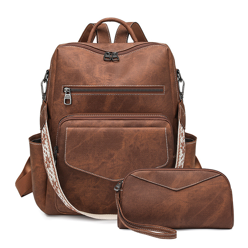 Cross-Border Women's Backpack, New Pu Lacquered Commuter School Bag, Dual-Use Shoulder Bag, Multi-Compartment, Large Capacity Backpack