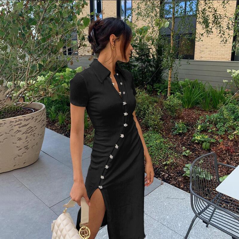 Women's Sheath Dress Sexy V Neck Turndown Short Sleeve Solid Color Maxi Long Dress Party Date display picture 5