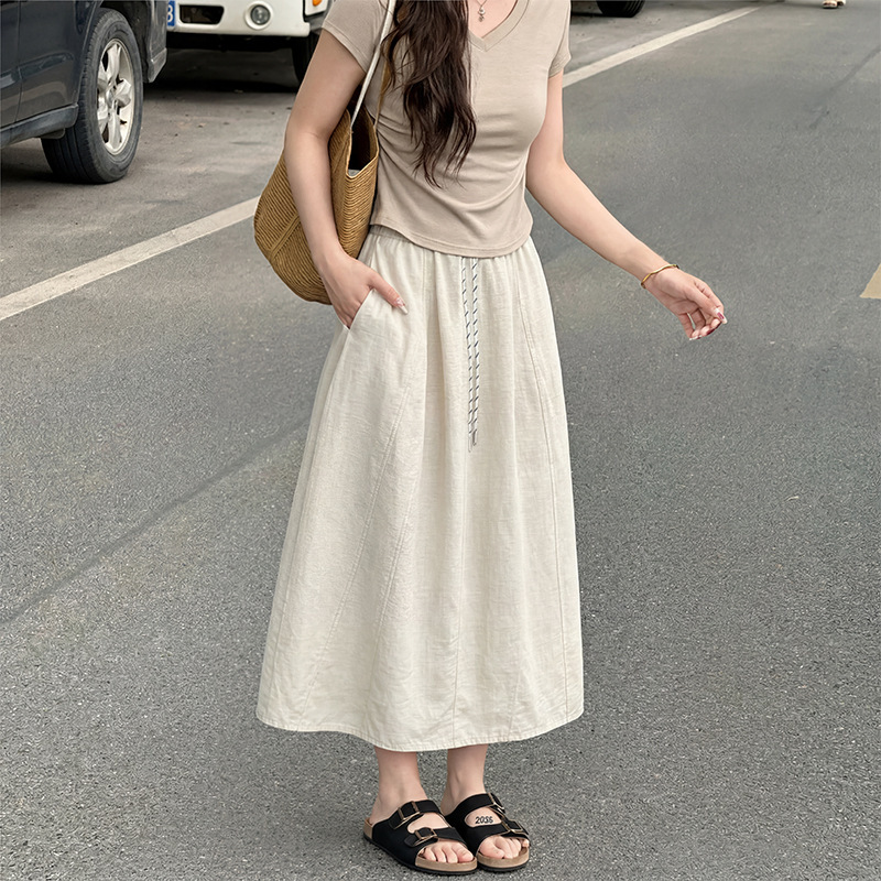 Lyocell Tencel Linen Skirt for Women, New Summer Style with Back Slit, Pumpkin Skirt, Old Money Style Cotton-Linen A-Line Umbrella Skirt Lyocell Tencel Linen Skirt for Women, New Summer Style with Back Slit, Pumpkin Skirt, Old Money Style Cotton-Linen A-Line Umbrella Skirt