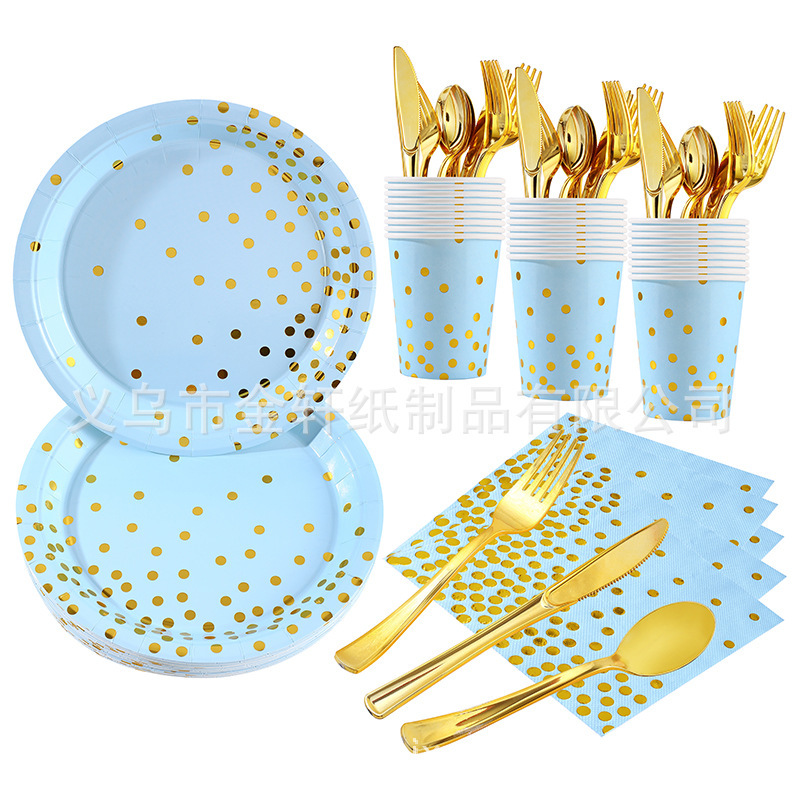 Amazon disposable plate cake plate round plate birthday party tableware suit color dot paper plate