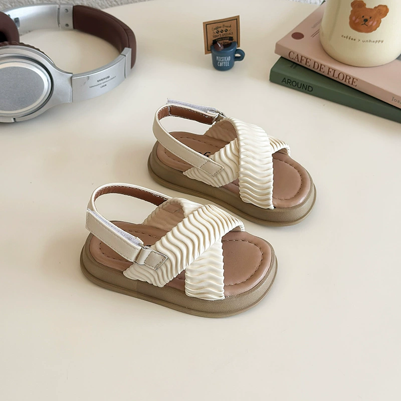 Детские летние сандалии для малышей 0-3 лет 2025, корейская мода, бежевые спортивные сандалии для девочек