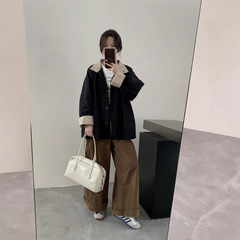 拼色立领单排扣风衣外套女秋季新款宽松休闲百搭上衣