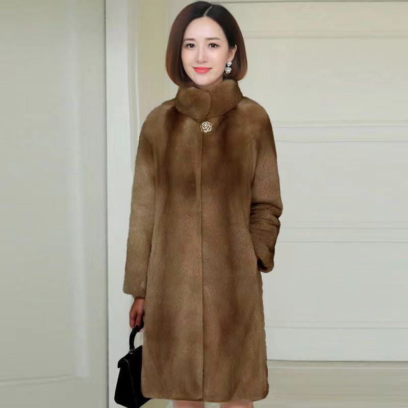Autumn and Winter New Fur Coat Women's Mid-length Imitation Mink Fur Coat Mink Velvet Women's plus size Korean Style Collar Fashionable