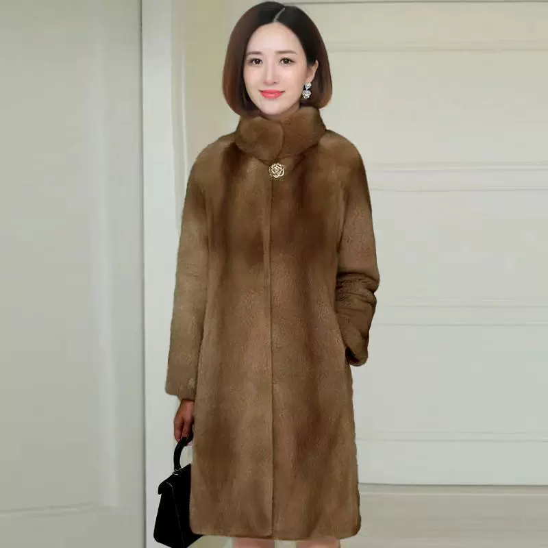 秋冬新款皮草外套女中长款仿貂毛大衣貂绒女装大码韩版立领时尚潮