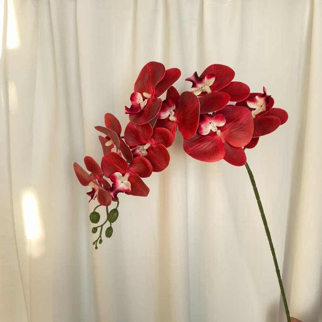 9-cabeza película Phalaenopsis flor artificial salón comedor Mesa alta rama piso decoración flor falsa Boda boda arreglo de flores