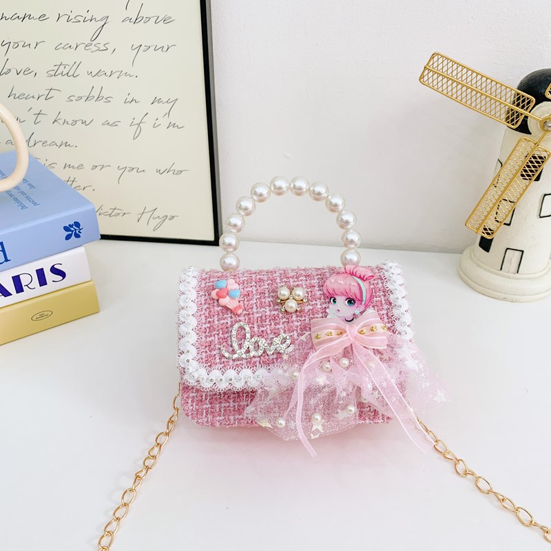 Bolsos infantiles, bolsos de moda princesa de perlas, bolsos de cambio de chicas lindas, bolsos de hombro de encaje