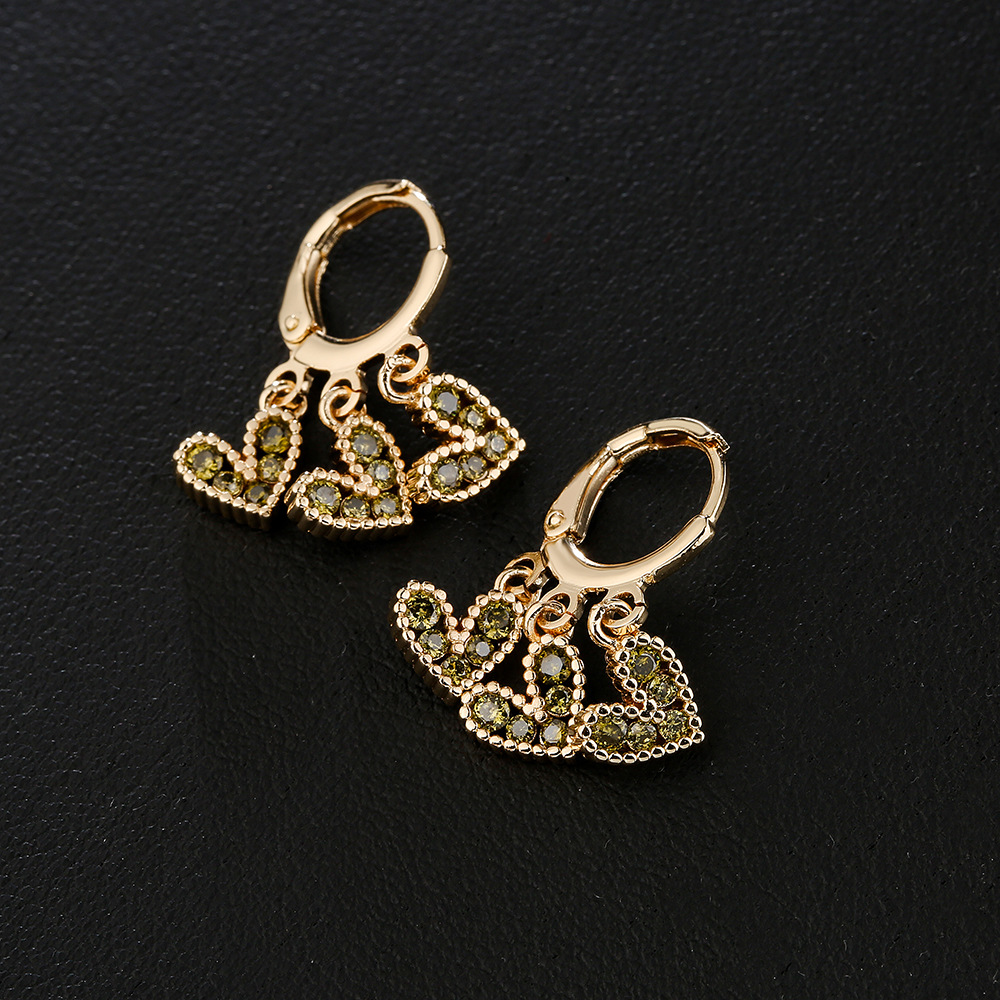 Fashion copper plated 18K gold zircon heart-shaped earrings