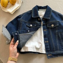 春秋新款小童复古牛仔衬衫韩版男女宝宝纯色夹克帅气儿童牛仔外套