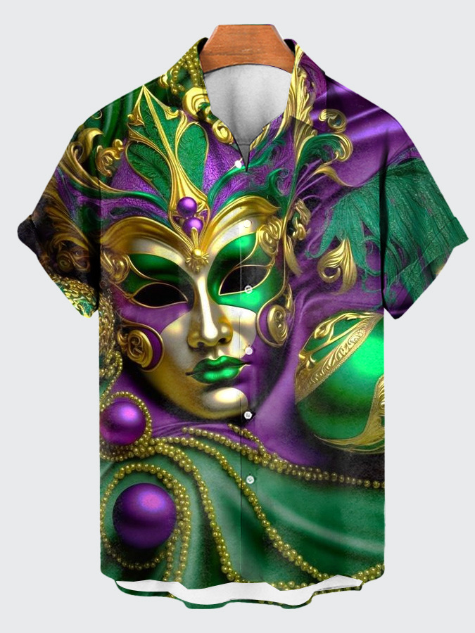 2025 nuevo estilo comercio exterior transfronterizo elemento creativo camisa 3D impresión digital tendencia suelta camisa de manga corta top de hombre