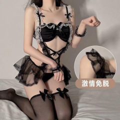 吊带睡裙女夏蕾丝睡衣开叉裤超小透明薄款连衣裙胖加肥大码批发