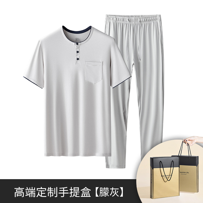 60 trajes de pijama de color sólido modal de primavera y verano de doble cara para hombre, pantalones de manga corta, ropa de hogar