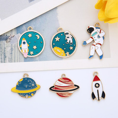 DIY Korean-style jewelry accessories Oil-dipped alloy small pendant new cosmic series astronaut rocket earrings and pendants