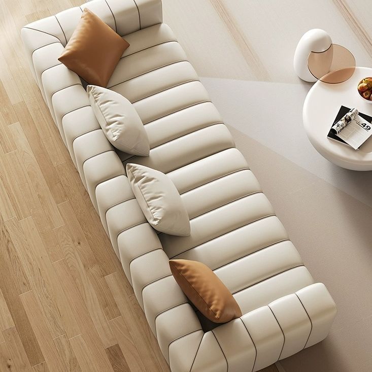 Italian Minimalist Piano Key Genuine Leather Sofa Cat Scratching Cream Sofa Living Room Small House Luxury Straight Three-Seater