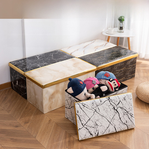 Amazon Exclusive: Leather Storage Bench, Foldable Storage Sofa Stool, Rectangular Shoe-Change Stool, Clothing Storage Box