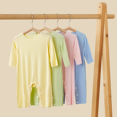 嬰兒連體衣服夏季空調服夏天爬服薄款七分袖寶寶哈衣莫代爾冰絲款