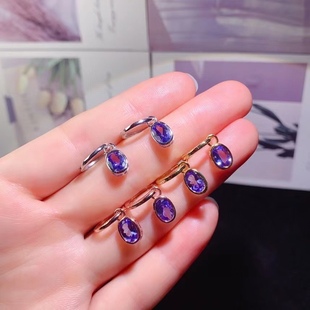 925 silver inlaid natural tanzanite earrings earrings European and American design fashion simple main stone 5*7
