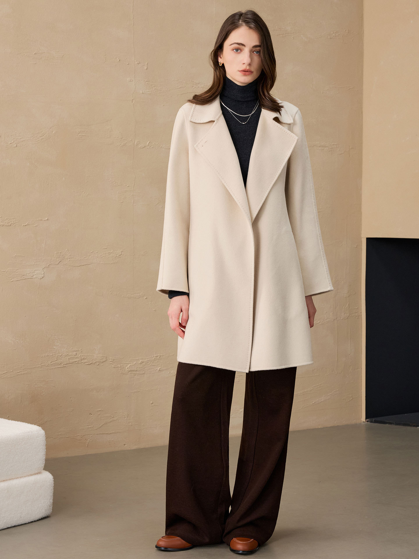 Huang Yuxiang Cashmere Coat Double-Sided Wool Coat Petite Coat Single-Button Coat Women's Pure Cashmere 2025 Autumn and Winter Coat Women