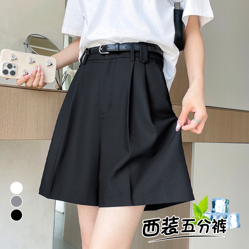 La Chapelle High-Waisted Five-Point Suit Shorts for Women, Summer 2026 New Style, Loose and Slimming A-Line Ice Silk Wide-Leg Pants