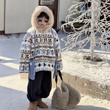 蓝钰25秋冬新品韩国童装中小童男童大毛领费尔岛加绒毛毛衣外套