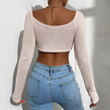 Весенний летний сексуальный трикотажный короткий свитер, лонгслив, европейский стиль, в обтяжку