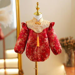 女寶寶周歲禮服春秋季中式國風一歲抓周旗袍包屁嬰兒唐裝宴會禮服