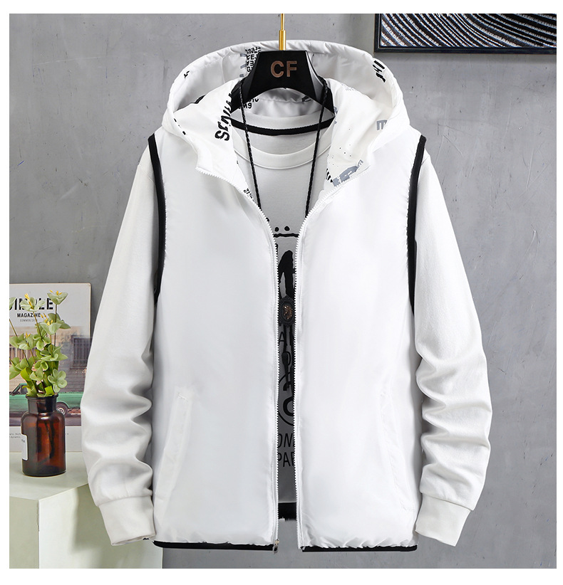 Daunenweste Herbst und Winter Neue Herrenbekleidung Kurzmantel auf beiden Seiten Lose Kapuze Beliebtes Baumwoll-Tanktop_voghion.com