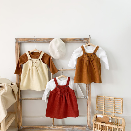 New style 0-3 year old girls suspender skirt suit Korean style baby girl long sleeve skirt Western style two-piece girl dress