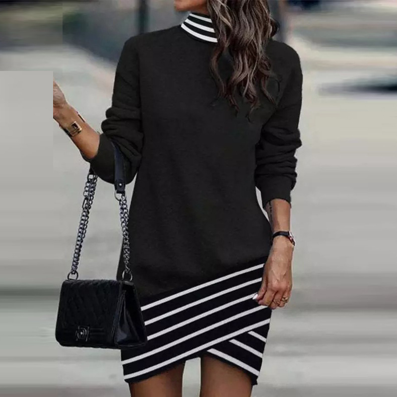 2022 Amazon deseo estación independiente popular otoño europeo y americano nueva manga larga cuello alto vestido impreso mujeres image 12