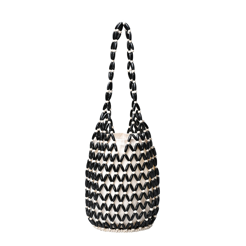 OLEI Cross-border Wooden Bead Bag Hand-Woven Beaded Shoulder Bag Beach Vacation Bucket Handbag - Thumbnail 5