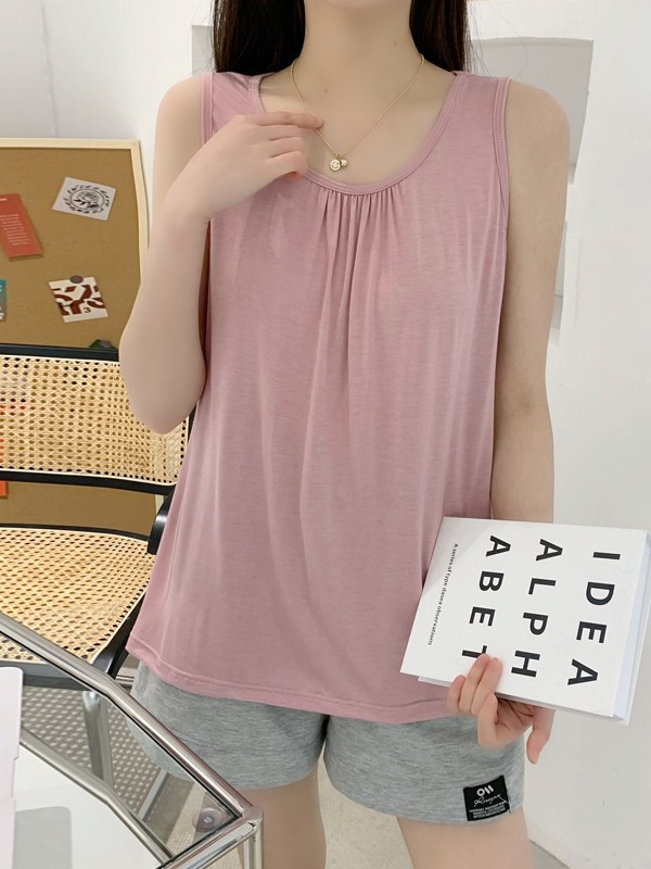 モーダルのベスト夏の女性の袖なしの薄いタイプの洋気の百合外は大きいサイズを着てゆったりしていて、やせている上着の底のシャツのファッションを現します。