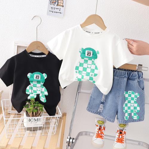 Short-sleeved shorts suit 2024 children's summer new style handsome thin summer two-piece set for boys and girls