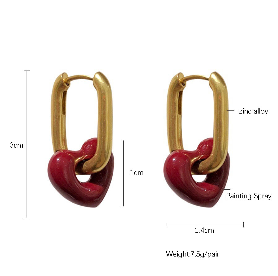 2021 New Metal Texture Red Bean Color Light Luxury French Retro Red Heart Ear Buckle Wholesale display picture 1