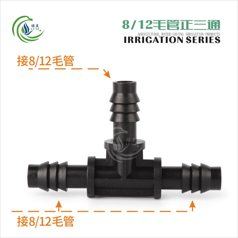 812 conector de riego capilar de tee 8 / 12 conector capilar de tee 9 / 12 accesorios de jardinería de micro-spray