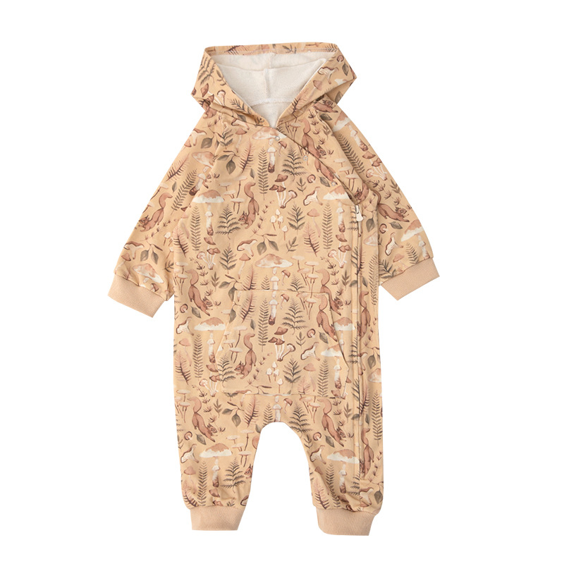 Estilo nórdico mono de salida de manga larga ropa para el hogar bebé Otoño e Invierno mameluco con capucha cálido para niños en línea rojo al por mayor