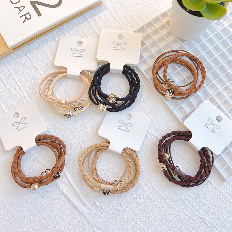 4條裝~奶咖色系基礎發繩百搭女扎發頭繩皮筋高彈力發圈韓版頭飾品