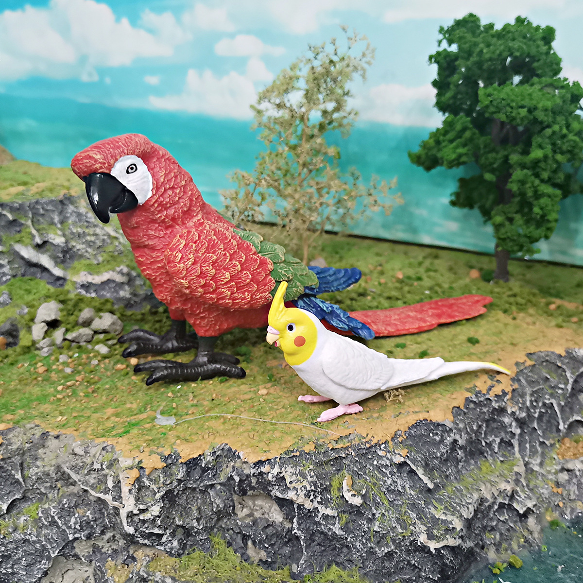 跨境兒童仿真野生飛禽鳥類動物模型金剛鸚鵡玄鳳鸚鵡裝飾擺件玩具