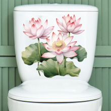 新款SHEIN浴室卫生间马桶表面中国风植物装饰品自粘可移除贴纸