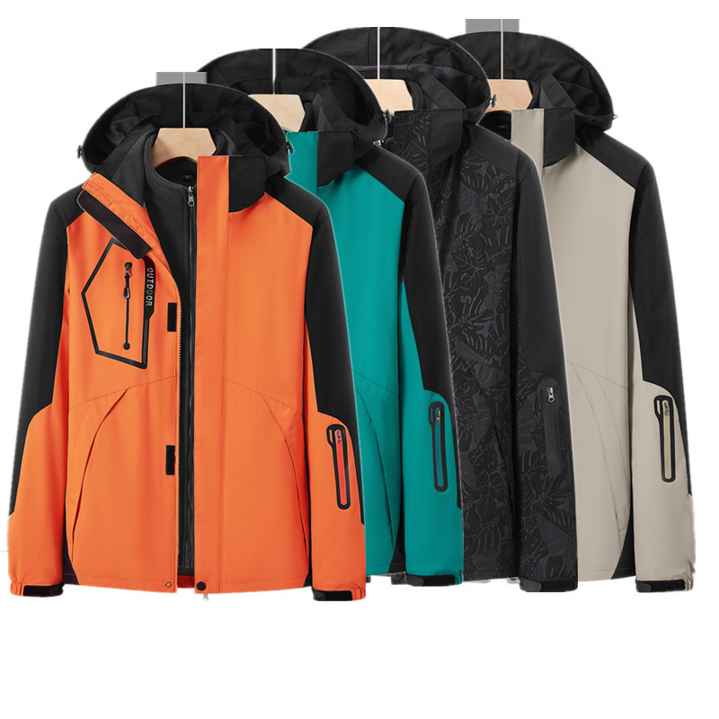 Autumn and Winter Three-In-One Jacket for Men, Two-Piece Set for Women, Windproof and Warm Mountaineering Jacket, Hooded, Cold-Proof Camouflage