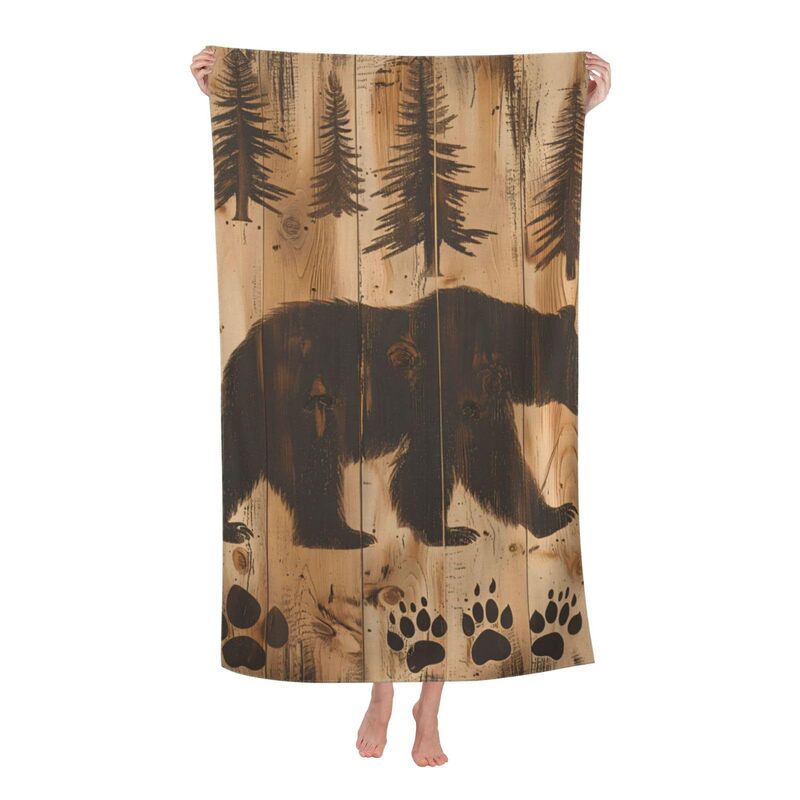 Big Black Bear Beach Towel Gothic Sand-Free Microfiber Bath Towel Soft Quick-Drying Pool Towel Absorbent Towel