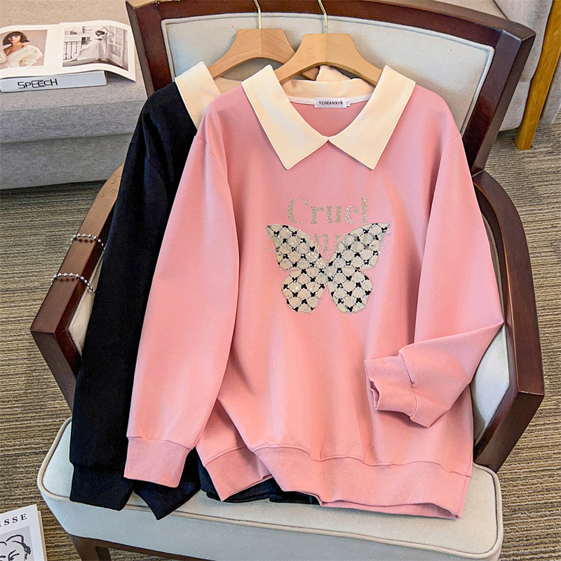200/ 175kg Plus Size Large Size 150kg Loose Fit Autumn Lapel Sweatshirt Bust/150/160-1118
