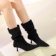 2738-3 Meidra mid length boots, elastic boots, pleated pile boots, versatile pointed, slim high heels, short boots, slim boots for women