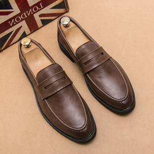 Winter Lefu Bean Shoes British Business Casual Slip-on Leather Shoes Men's Breathable Dress Shoes for Young Hair Stylist
