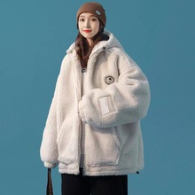 白色羊羔毛外套女冬季加厚日系可愛慵懶風棉服2022新款設計感小眾