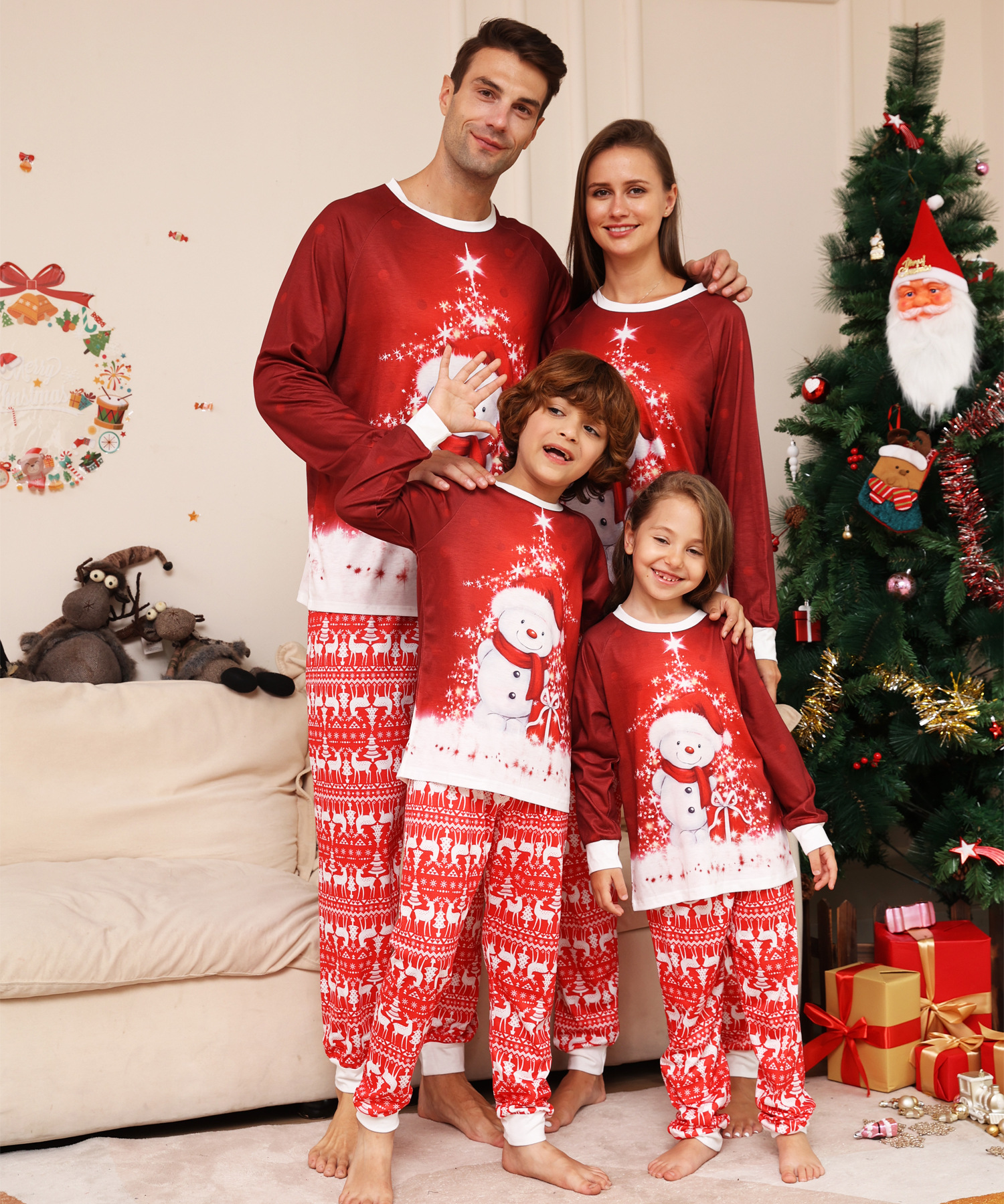 Christmas Cartoon snowman Deer Christmas family dress printed homestays pajamas_viptrois.com
